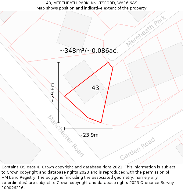 43, MEREHEATH PARK, KNUTSFORD, WA16 6AS: Plot and title map