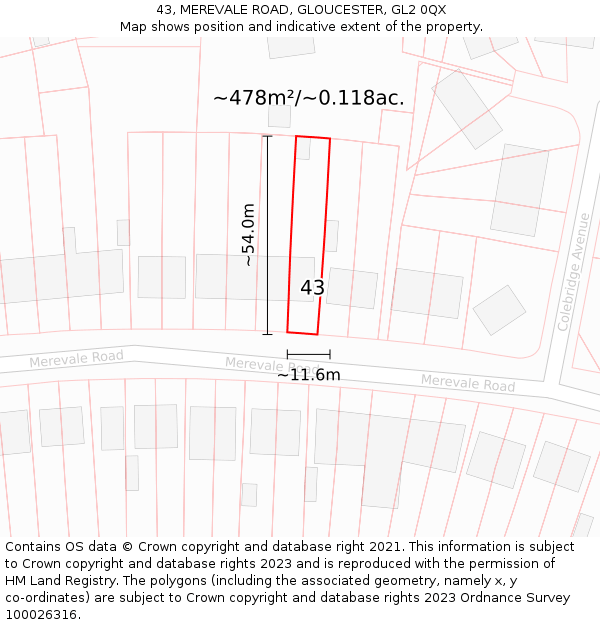 43, MEREVALE ROAD, GLOUCESTER, GL2 0QX: Plot and title map