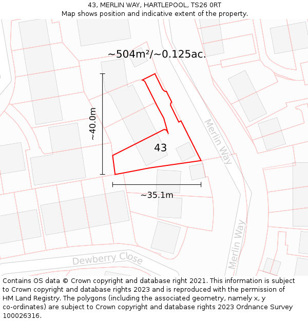 43, MERLIN WAY, HARTLEPOOL, TS26 0RT: Plot and title map