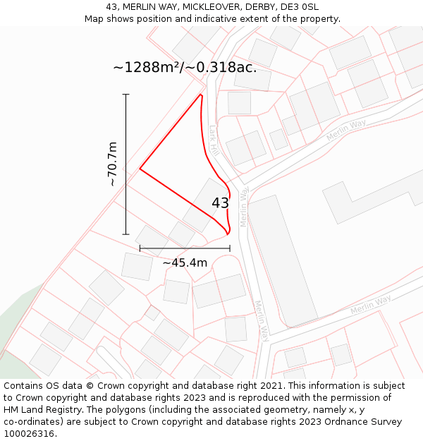 43, MERLIN WAY, MICKLEOVER, DERBY, DE3 0SL: Plot and title map