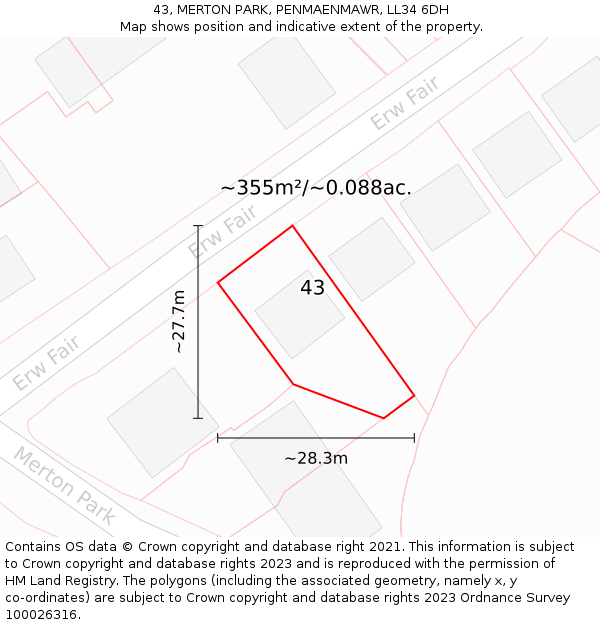 43, MERTON PARK, PENMAENMAWR, LL34 6DH: Plot and title map