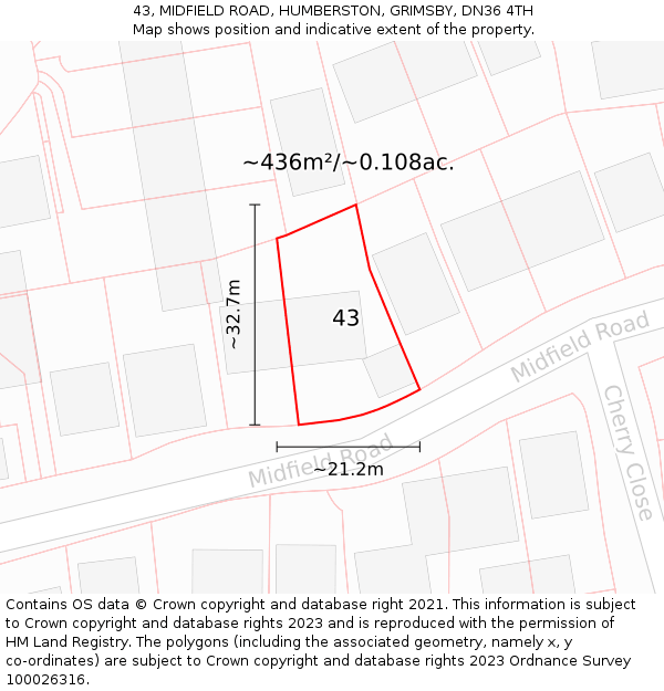 43, MIDFIELD ROAD, HUMBERSTON, GRIMSBY, DN36 4TH: Plot and title map
