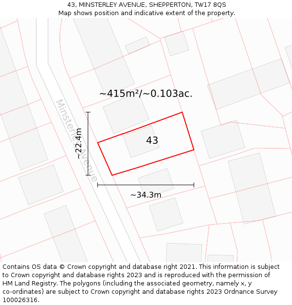 43, MINSTERLEY AVENUE, SHEPPERTON, TW17 8QS: Plot and title map