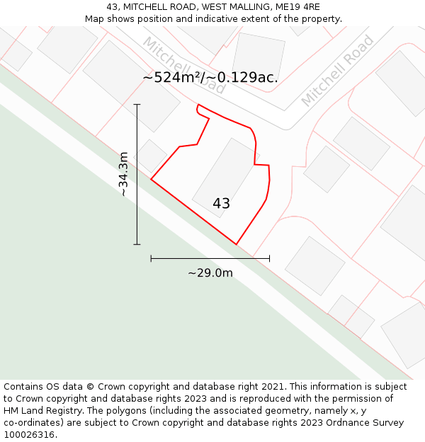43, MITCHELL ROAD, WEST MALLING, ME19 4RE: Plot and title map