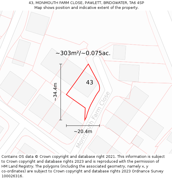 43, MONMOUTH FARM CLOSE, PAWLETT, BRIDGWATER, TA6 4SP: Plot and title map