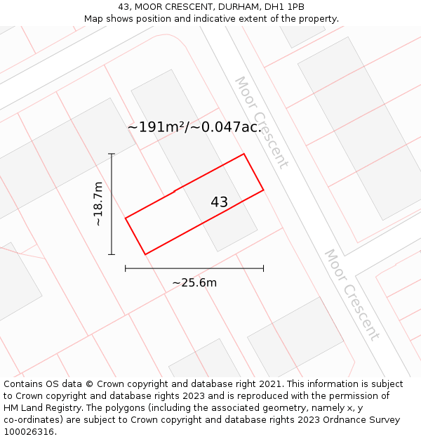 43, MOOR CRESCENT, DURHAM, DH1 1PB: Plot and title map