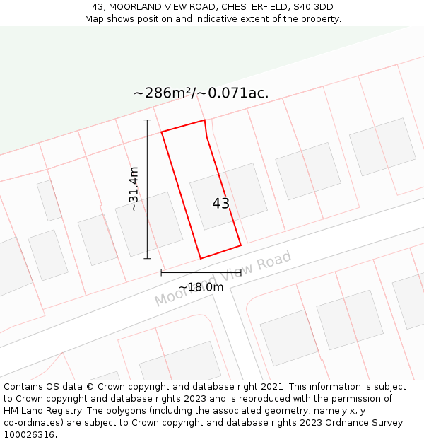 43, MOORLAND VIEW ROAD, CHESTERFIELD, S40 3DD: Plot and title map