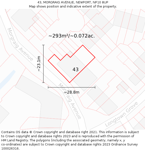 43, MORGRAIG AVENUE, NEWPORT, NP10 8UP: Plot and title map