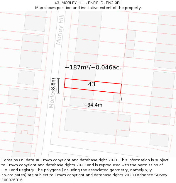 43, MORLEY HILL, ENFIELD, EN2 0BL: Plot and title map