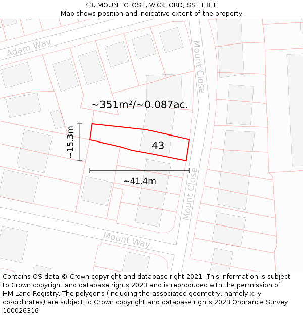 43, MOUNT CLOSE, WICKFORD, SS11 8HF: Plot and title map