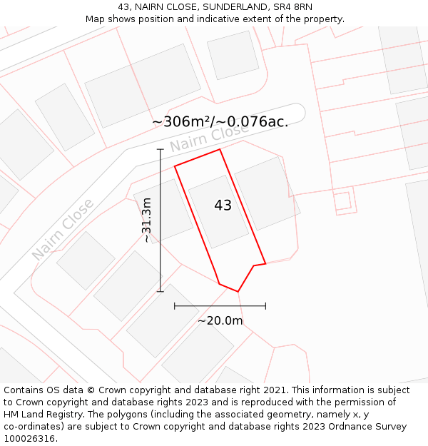 43, NAIRN CLOSE, SUNDERLAND, SR4 8RN: Plot and title map