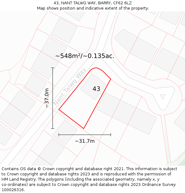 43, NANT TALWG WAY, BARRY, CF62 6LZ: Plot and title map