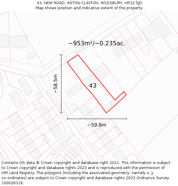 43, NEW ROAD, ASTON CLINTON, AYLESBURY, HP22 5JD: Plot and title map