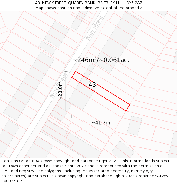 43, NEW STREET, QUARRY BANK, BRIERLEY HILL, DY5 2AZ: Plot and title map