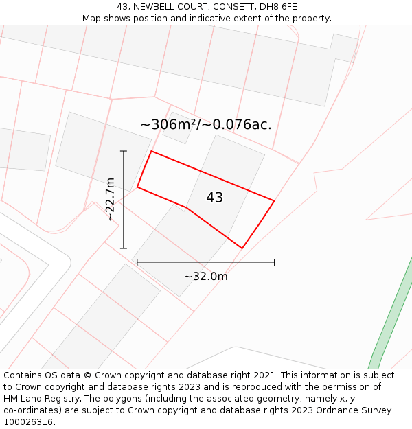 43, NEWBELL COURT, CONSETT, DH8 6FE: Plot and title map