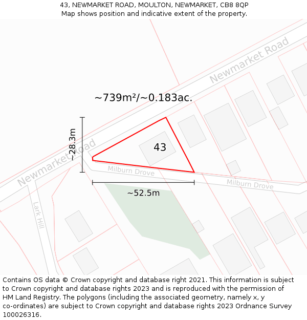 43, NEWMARKET ROAD, MOULTON, NEWMARKET, CB8 8QP: Plot and title map