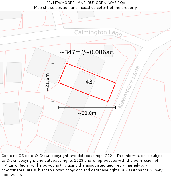 43, NEWMOORE LANE, RUNCORN, WA7 1QX: Plot and title map