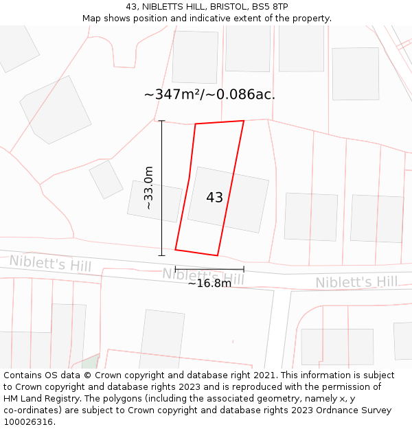 43, NIBLETTS HILL, BRISTOL, BS5 8TP: Plot and title map