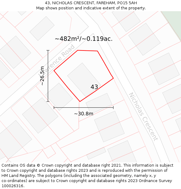 43, NICHOLAS CRESCENT, FAREHAM, PO15 5AH: Plot and title map