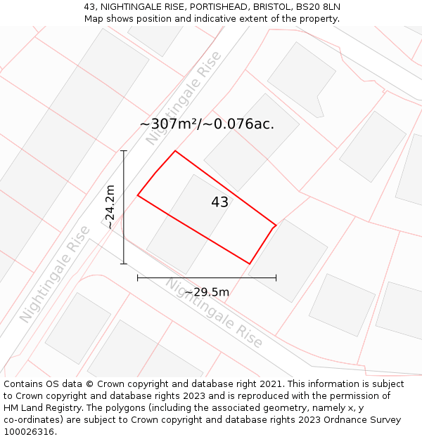 43, NIGHTINGALE RISE, PORTISHEAD, BRISTOL, BS20 8LN: Plot and title map