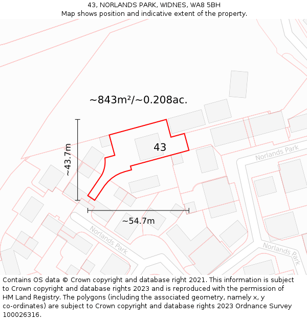 43, NORLANDS PARK, WIDNES, WA8 5BH: Plot and title map