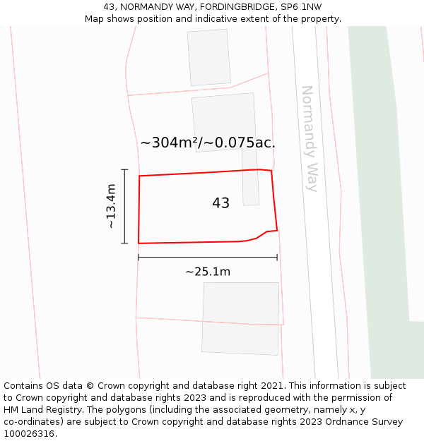 43, NORMANDY WAY, FORDINGBRIDGE, SP6 1NW: Plot and title map