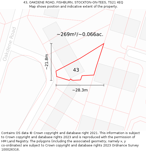 43, OAKDENE ROAD, FISHBURN, STOCKTON-ON-TEES, TS21 4EQ: Plot and title map