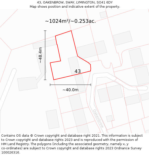 43, OAKENBROW, SWAY, LYMINGTON, SO41 6DY: Plot and title map