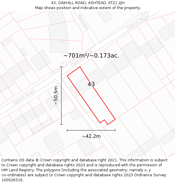 43, OAKHILL ROAD, ASHTEAD, KT21 2JH: Plot and title map