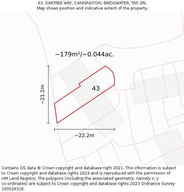 43, OAKTREE WAY, CANNINGTON, BRIDGWATER, TA5 2RL: Plot and title map