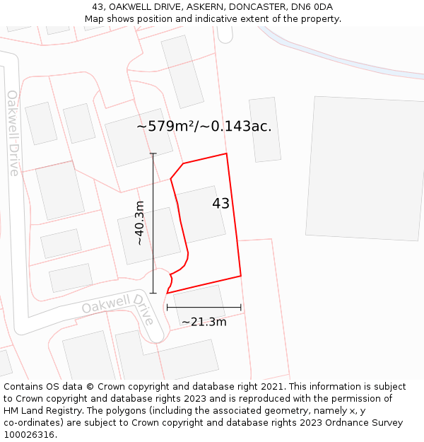 43, OAKWELL DRIVE, ASKERN, DONCASTER, DN6 0DA: Plot and title map