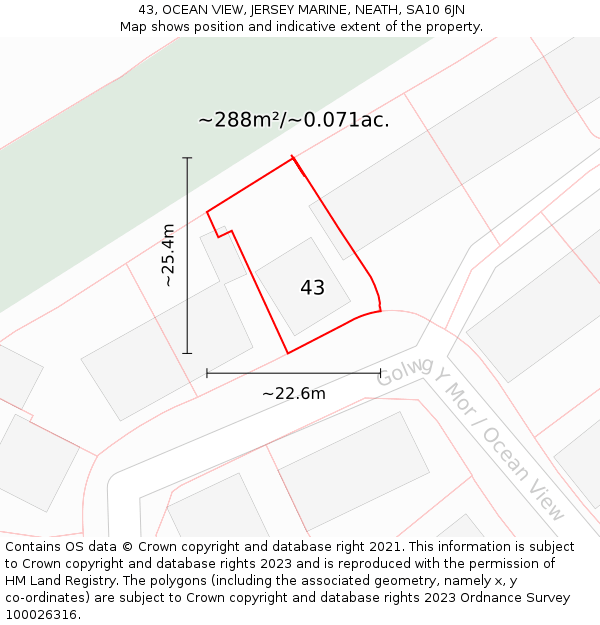 43, OCEAN VIEW, JERSEY MARINE, NEATH, SA10 6JN: Plot and title map