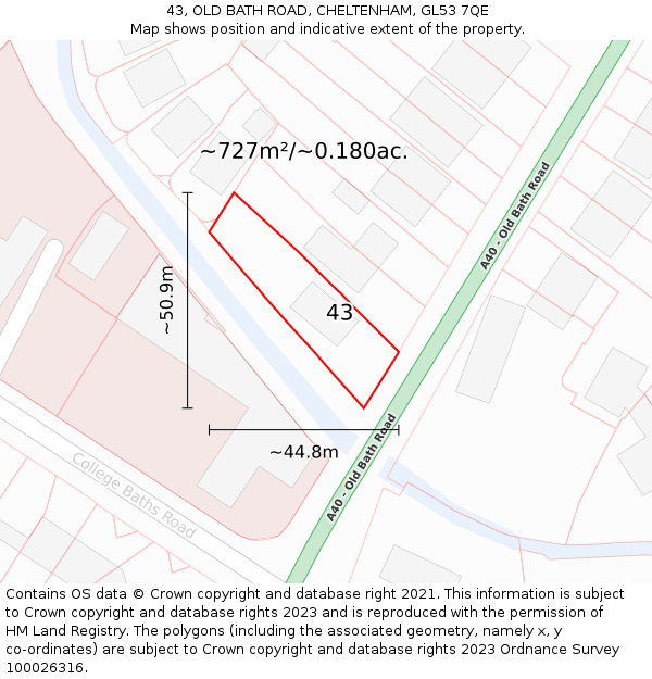 43, OLD BATH ROAD, CHELTENHAM, GL53 7QE: Plot and title map