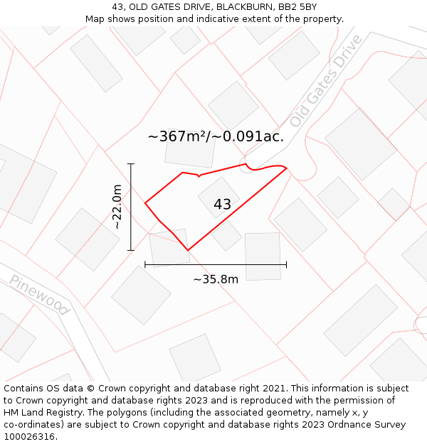 43, OLD GATES DRIVE, BLACKBURN, BB2 5BY: Plot and title map