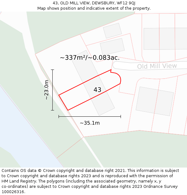 43, OLD MILL VIEW, DEWSBURY, WF12 9QJ: Plot and title map