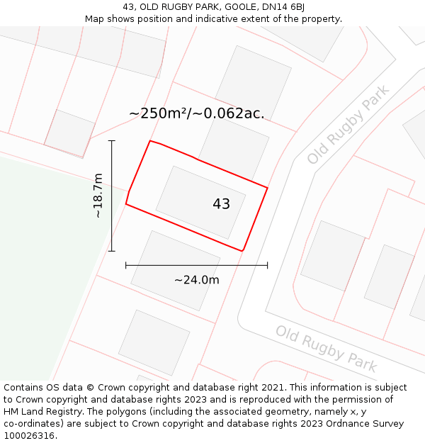 43, OLD RUGBY PARK, GOOLE, DN14 6BJ: Plot and title map