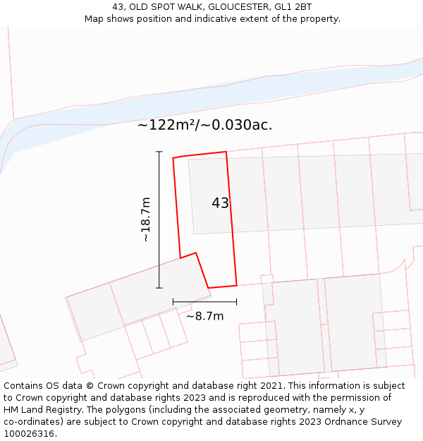 43, OLD SPOT WALK, GLOUCESTER, GL1 2BT: Plot and title map