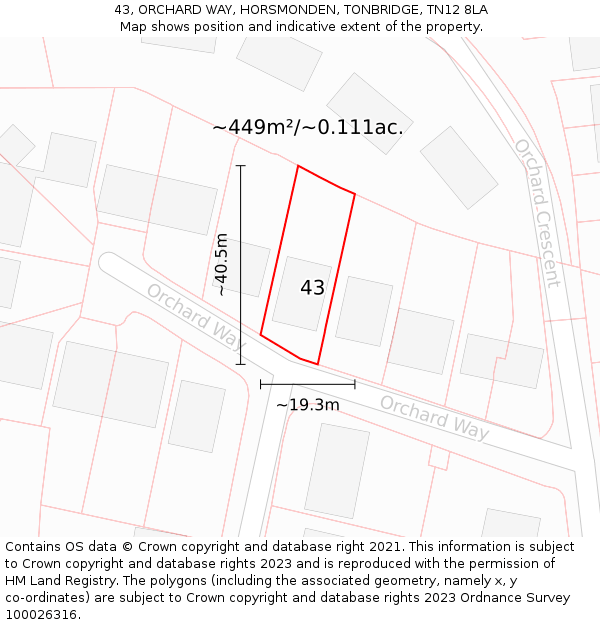 43, ORCHARD WAY, HORSMONDEN, TONBRIDGE, TN12 8LA: Plot and title map