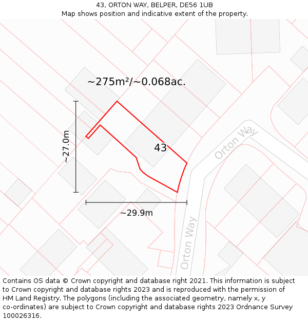 43, ORTON WAY, BELPER, DE56 1UB: Plot and title map