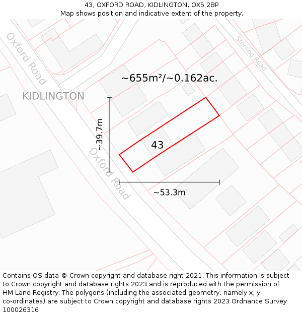 43, OXFORD ROAD, KIDLINGTON, OX5 2BP: Plot and title map