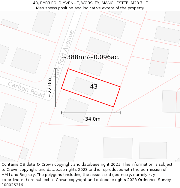 43, PARR FOLD AVENUE, WORSLEY, MANCHESTER, M28 7HE: Plot and title map