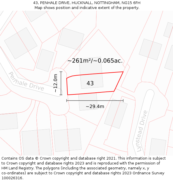 43, PENHALE DRIVE, HUCKNALL, NOTTINGHAM, NG15 6FH: Plot and title map