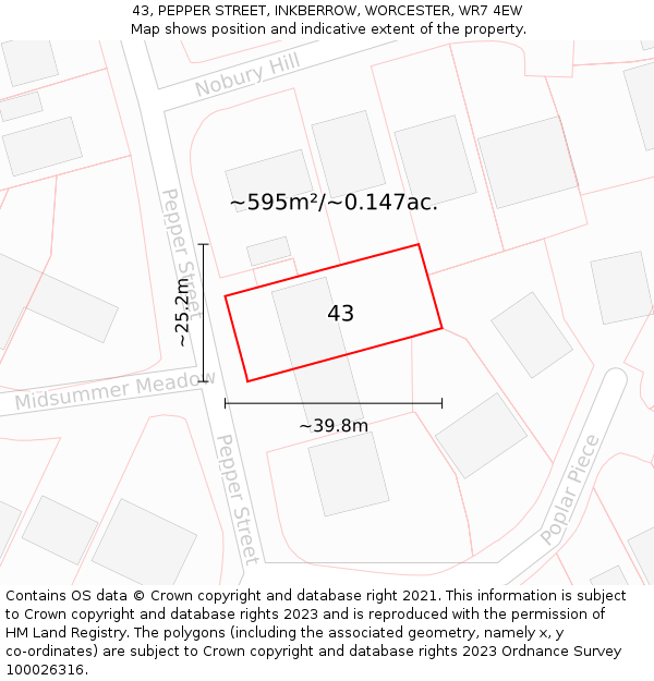 43, PEPPER STREET, INKBERROW, WORCESTER, WR7 4EW: Plot and title map