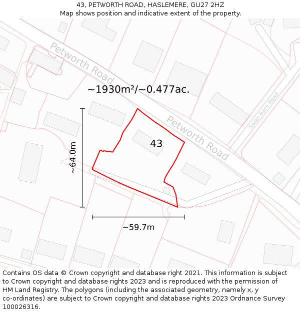 43, PETWORTH ROAD, HASLEMERE, GU27 2HZ: Plot and title map
