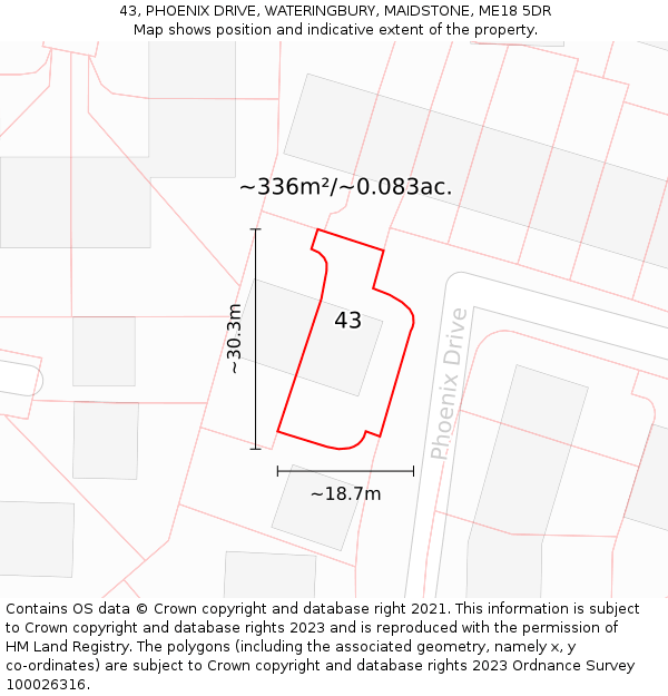 43, PHOENIX DRIVE, WATERINGBURY, MAIDSTONE, ME18 5DR: Plot and title map