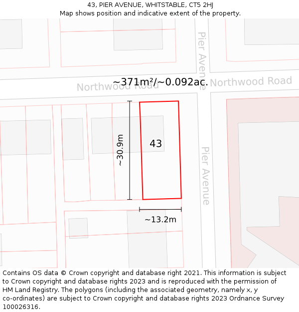 43, PIER AVENUE, WHITSTABLE, CT5 2HJ: Plot and title map