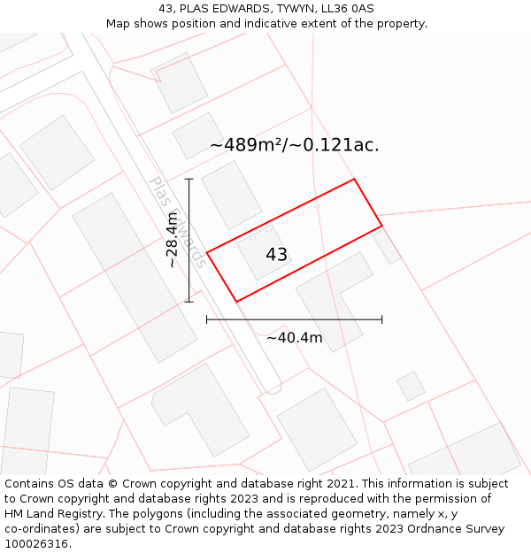 43, PLAS EDWARDS, TYWYN, LL36 0AS: Plot and title map