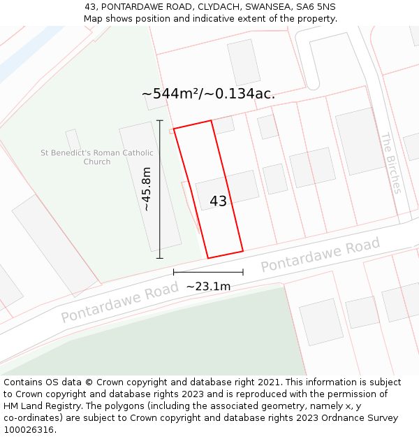 43, PONTARDAWE ROAD, CLYDACH, SWANSEA, SA6 5NS: Plot and title map