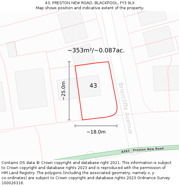 43, PRESTON NEW ROAD, BLACKPOOL, FY3 9LX: Plot and title map