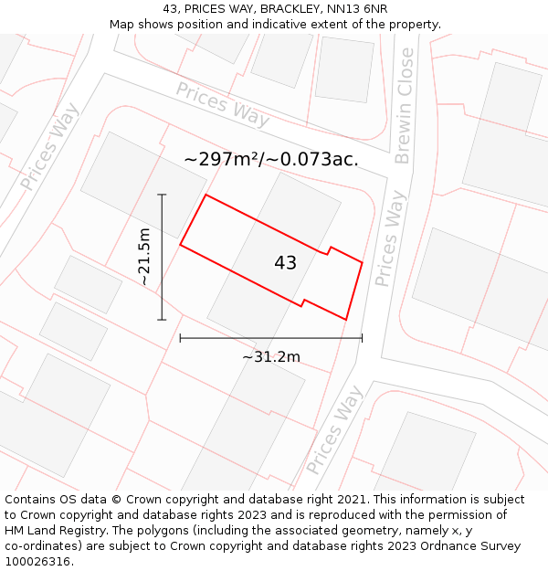 43, PRICES WAY, BRACKLEY, NN13 6NR: Plot and title map